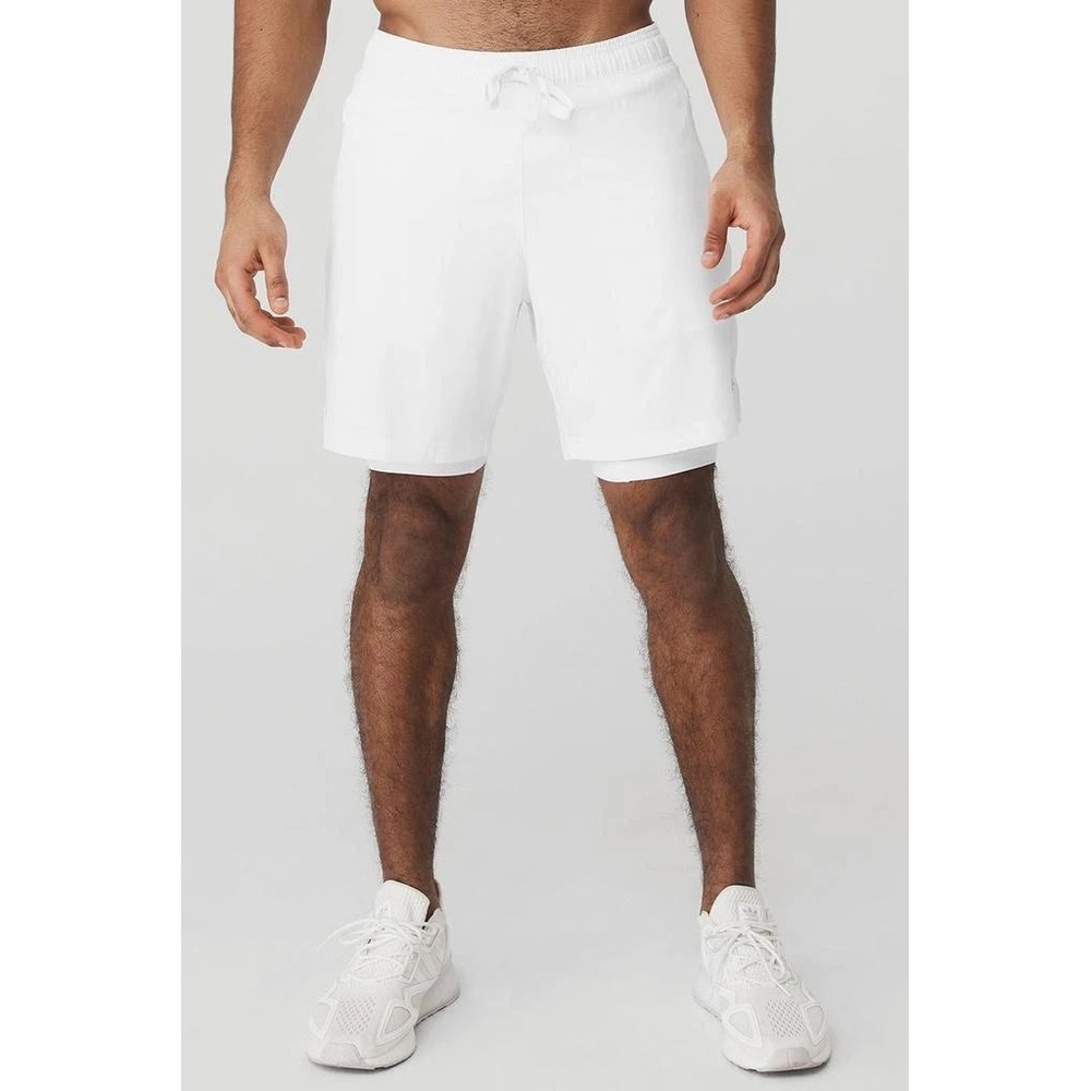 Alo Yoga Men's 7" Unity 2-In-1 Short in White Size Large - Picture 2 of 16
